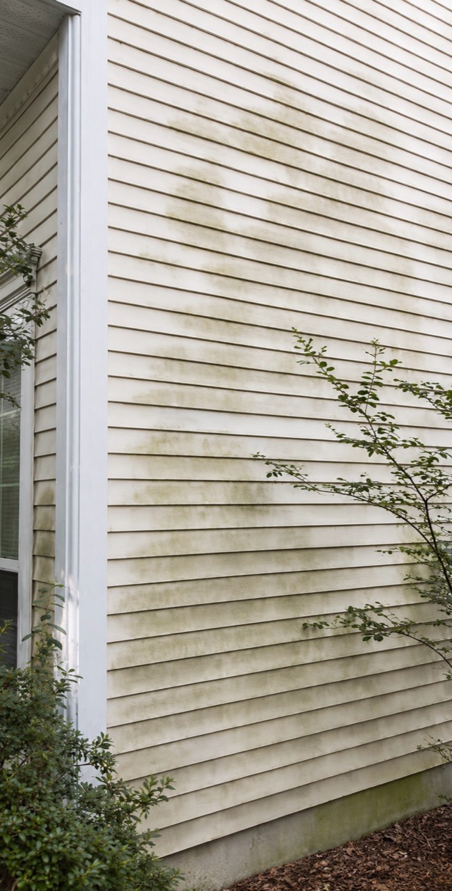 Side wall with organic staining before house washing